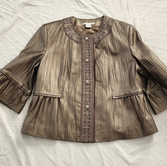 Peter Nygard Genuine Leather bell sleeves, Embroidered Women Jacket, Size 14 - Picture 4 of 13